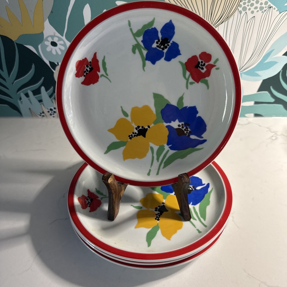 4 Vintage Hearthstone Block Vista Alegra Portugal Anemone‎ Floral Salad Plate